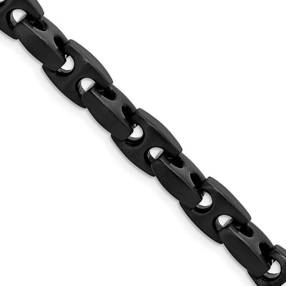Mens 8mm Black Plated Stainless Steel Anchor Chain Necklace, 24 Inch - Picture 1 of 7